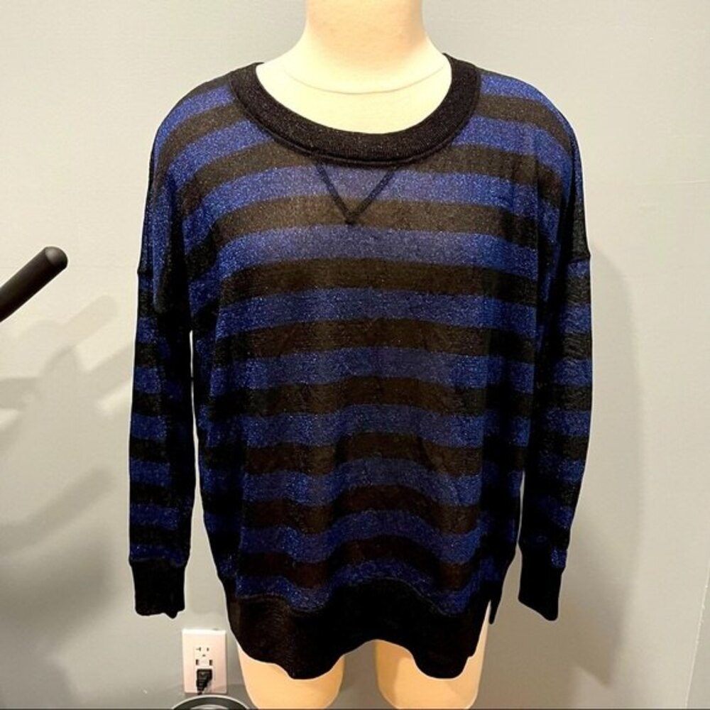 French Connection Metallic Black & Navy Stripe Dolman Long Sleeve Top S